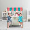 imageINFANS 2 in 1 Kids Play Kitchen and Restaurant Double Sided Toddler Wooden Pretend Cooking Set with Stove Sink Microwave Storage Cabinet Simulation Kitchen Toy Set for Boys GirlsBlue