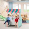 imageINFANS 2 in 1 Kids Play Kitchen and Restaurant Double Sided Toddler Wooden Pretend Cooking Set with Stove Sink Microwave Storage Cabinet Simulation Kitchen Toy Set for Boys GirlsBlue
