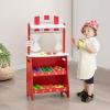 imageINFANS Grocery Store Marketplace Toy for Kids Wooden Market Stand Pretend Play Set with 36 Cutting Vegetables Fruits Pieces Role Food Shop Playset Gift for Boys Girls Ages 3Vegetable Supermarket