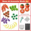 imageINFANS Grocery Store Marketplace Toy for Kids Wooden Market Stand Pretend Play Set with 36 Cutting Vegetables Fruits Pieces Role Food Shop Playset Gift for Boys Girls Ages 3Fruit Store