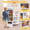 imageINFANS Kids Grocery Store Playset Wooden Supermarket Toy Set with Cash Register Vending Machine Play Food Accessories Blackboard Pretend Play Store Gift for Toddler Boys Girls Gray35 x 225 x 345