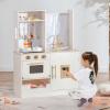imageINFANS Kids Kitchen Playset Cooking Toy Kitchen Set with Coffee Machine Stove Removable Sink Microwave Storage Cabinet Simulation Wooden Play Kitchen for Toddler Boys GirlsBeige