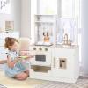 imageINFANS Kids Kitchen Playset Cooking Toy Kitchen Set with Coffee Machine Stove Removable Sink Microwave Storage Cabinet Simulation Wooden Play Kitchen for Toddler Boys GirlsBeige
