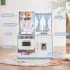 imageINFANS Kids Kitchen Playset Cooking Toy Kitchen Set with Coffee Machine Stove Removable Sink Microwave Storage Cabinet Simulation Wooden Play Kitchen for Toddler Boys GirlsBlue