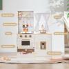 imageINFANS Kids Kitchen Playset Cooking Toy Kitchen Set with Coffee Machine Stove Removable Sink Microwave Storage Cabinet Simulation Wooden Play Kitchen for Toddler Boys GirlsBeige