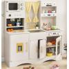 imageINFANS Kids Kitchen Playset Cooking Toy Kitchen Set with Coffee Machine Stove Removable Sink Microwave Storage Cabinet Simulation Wooden Play Kitchen for Toddler Boys GirlsBeige
