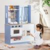 imageINFANS Kids Kitchen Playset Cooking Toy Kitchen Set with Coffee Machine Stove Removable Sink Microwave Storage Cabinet Simulation Wooden Play Kitchen for Toddler Boys GirlsBlue