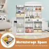 imageINFANS Kids Kitchen Playset with Lights Toddler Wooden Pretend Cooking Set with Coffee Maker Ice Maker Stove Sink Microwave 2 Storage Bins Simulation Play Kitchen Toy for Children Boys Girls