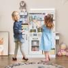 imageINFANS Kids Kitchen Playset with Lights Toddler Wooden Pretend Cooking Set with Coffee Maker Ice Maker Stove Sink Microwave 2 Storage Bins Simulation Play Kitchen Toy for Children Boys Girls
