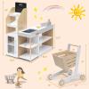 imageINFANS Kids Wooden Grocery Store Playset Supermarket Toy Set with Cash Register Stand Shopping Cart Blackboard Wooden Coins Grocery Store Marketplace Pretend Play for Toddlers