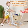 imageINFANS Kids Wooden Grocery Store Playset Supermarket Toy Set with Cash Register Stand Shopping Cart Blackboard Wooden Coins Grocery Store Marketplace Pretend Play for Toddlers
