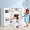 imageINFANS Play Kitchen for Kids 2Piece Fridge Refrigerator Playset Combination with Electronic Interactive Alphabet Wall Chart Coffee Machine Stove Microwave Toddler Wooden Pretend Cooking Set GiftSeparated White