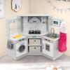 imageINFANS Play Kitchen for Kids 2Piece Fridge Refrigerator Playset Combination with Electronic Interactive Alphabet Wall Chart Coffee Machine Stove Microwave Toddler Wooden Pretend Cooking Set GiftCorner Grey
