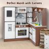 imageINFANS Play Kitchen for Kids 2Piece Fridge Refrigerator Playset Combination with Electronic Interactive Alphabet Wall Chart Coffee Machine Stove Microwave Toddler Wooden Pretend Cooking Set GiftCorner Coffee Brown