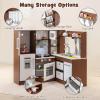 imageINFANS Play Kitchen for Kids 2Piece Fridge Refrigerator Playset Combination with Electronic Interactive Alphabet Wall Chart Coffee Machine Stove Microwave Toddler Wooden Pretend Cooking Set GiftCorner Coffee Brown