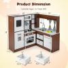 imageINFANS Play Kitchen for Kids 2Piece Fridge Refrigerator Playset Combination with Electronic Interactive Alphabet Wall Chart Coffee Machine Stove Microwave Toddler Wooden Pretend Cooking Set GiftCorner Coffee Brown