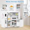 imageINFANS Play Kitchen for Kids 2Piece Fridge Refrigerator Playset Combination with Electronic Interactive Alphabet Wall Chart Coffee Machine Stove Microwave Toddler Wooden Pretend Cooking Set GiftSeparated White