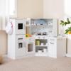 imageINFANS Play Kitchen for Kids 2Piece Fridge Refrigerator Playset Combination with Electronic Interactive Alphabet Wall Chart Coffee Machine Stove Microwave Toddler Wooden Pretend Cooking Set GiftSeparated White