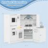 imageINFANS Play Kitchen for Kids 2Piece Fridge Refrigerator Playset Combination with Electronic Interactive Alphabet Wall Chart Coffee Machine Stove Microwave Toddler Wooden Pretend Cooking Set GiftSeparated White