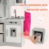 imageINFANS Play Kitchen for Kids 2Piece Fridge Refrigerator Playset Combination with Electronic Interactive Alphabet Wall Chart Coffee Machine Stove Microwave Toddler Wooden Pretend Cooking Set GiftCorner Grey