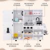 imageINFANS Play Kitchen for Kids Wooden Kids Play Kitchen Playset with Realistic Light ampamp Sounds Pots Pan Microwave Sink Children Pretend Cooking Toy Set Gift for Toddler Boys Girls Ages 3White
