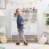 imageINFANS Play Kitchen for Kids Wooden Kids Play Kitchen Playset with Realistic Light ampamp Sounds Pots Pan Microwave Sink Children Pretend Cooking Toy Set Gift for Toddler Boys Girls Ages 3Creamy White