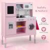 imageINFANS Play Kitchen for Kids Wooden Kids Play Kitchen Playset with Realistic Light ampamp Sounds Pots Pan Microwave Sink Children Pretend Cooking Toy Set Gift for Toddler Boys Girls Ages 3Pink