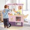 imageINFANS Wooden Grocery Store Marketplace Toy Market Stand Shop Pretend Play Set with Universal Wheel Food Scale Cash Register Beverage Rack 30 Accessories Gift for Ages 3Peach Pink