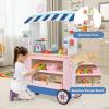 imageINFANS Wooden Grocery Store Marketplace Toy Market Stand Shop Pretend Play Set with Universal Wheel Food Scale Cash Register Beverage Rack 30 Accessories Gift for Ages 3Pink