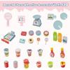 imageINFANS Wooden Grocery Store Marketplace Toy Market Stand Shop Pretend Play Set with Universal Wheel Food Scale Cash Register Beverage Rack 30 Accessories Gift for Ages 3Pink