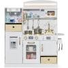 imageINFANS Kids Kitchen Playset with Lights Toddler Wooden Pretend Cooking Set with Coffee Maker Ice Maker Stove Sink Microwave 2 Storage Bins Simulation Play Kitchen Toy for Children Boys Girls
