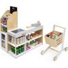 imageINFANS Kids Wooden Grocery Store Playset Supermarket Toy Set with Cash Register Stand Shopping Cart Blackboard Wooden Coins Grocery Store Marketplace Pretend Play for Toddlers