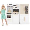 imageINFANS Play Kitchen for Kids 2Piece Fridge Refrigerator Playset Combination with Electronic Interactive Alphabet Wall Chart Coffee Machine Stove Microwave Toddler Wooden Pretend Cooking Set GiftSeparated Click and Learn