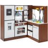 imageINFANS Play Kitchen for Kids 2Piece Fridge Refrigerator Playset Combination with Electronic Interactive Alphabet Wall Chart Coffee Machine Stove Microwave Toddler Wooden Pretend Cooking Set GiftCorner Coffee Brown
