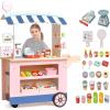 imageINFANS Wooden Grocery Store Marketplace Toy Market Stand Shop Pretend Play Set with Universal Wheel Food Scale Cash Register Beverage Rack 30 Accessories Gift for Ages 3Pink