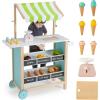 imageINFANS Wooden Grocery Store Marketplace Toy Supermarket Pretend Play Extra Storage 6 Ice Creams Scales Bells Chalkboards Fun Indoor Farmers Market Stand Set Gift for Ages 3