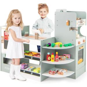 imageINFANS Kids Grocery Store Playset Wooden Supermarket Toy Set with Cash Register Vending Machine Play Food Accessories Blackboard Pretend Play Store Gift for Toddler Boys Girls Gray375 x 24 x 325