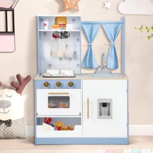 imageINFANS Kids Kitchen Playset Cooking Toy Kitchen Set with Coffee Machine Stove Removable Sink Microwave Storage Cabinet Simulation Wooden Play Kitchen for Toddler Boys GirlsBlue