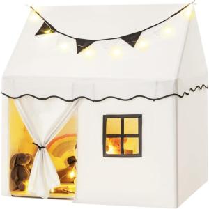 imageINFANS Kids Play Tent with Washable Mat Star Light Windows AntiTrip Large Playhouse Toys for Children Boys Girls Indoor Outdoor Princess Tents Castle for Toddlers BeigeBlack Wide Door
