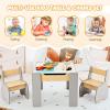 imageINFANS 3 in 1 Kids Table and Chair Set Wood Multi Activity Table with Removable Tabletop Storage Detachable Blackboard for Toddler Playing Drawing Arts Crafts3 PCS Children FurnitureGrey