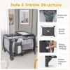 imageINFANS 4 in 1 Pack and Play Portable Travel Baby Playard with Bassinet Changing Table Canopy Mosquito Net Hanging Toys Music Box Storage Bag Large Playpen from Newborn to Toddlers PinkGrey