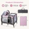 imageINFANS 4 in 1 Pack and Play Portable Travel Baby Playard with Bassinet Changing Table Canopy Mosquito Net Hanging Toys Music Box Storage Bag Large Playpen from Newborn to Toddlers PinkPink