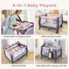 imageINFANS 4 in 1 Pack and Play Portable Travel Baby Playard with Bassinet Changing Table Canopy Mosquito Net Hanging Toys Music Box Storage Bag Large Playpen from Newborn to Toddlers PinkPink
