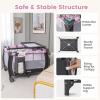 imageINFANS 4 in 1 Pack and Play Portable Travel Baby Playard with Bassinet Changing Table Canopy Mosquito Net Hanging Toys Music Box Storage Bag Large Playpen from Newborn to Toddlers PinkPink