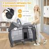 imageINFANS 4 in 1 Pack and Play Portable Travel Baby Playard with Bassinet Changing Table Canopy Mosquito Net Hanging Toys Music Box Storage Bag Large Playpen from Newborn to Toddlers PinkGrey