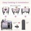 imageINFANS 4 in 1 Pack and Play Portable Travel Baby Playard with Bassinet Changing Table Canopy Mosquito Net Hanging Toys Music Box Storage Bag Large Playpen from Newborn to Toddlers PinkPink