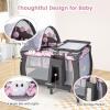 imageINFANS 4 in 1 Pack and Play Portable Travel Baby Playard with Bassinet Changing Table Canopy Mosquito Net Hanging Toys Music Box Storage Bag Large Playpen from Newborn to Toddlers PinkPink