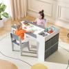 imageINFANS Kids Art Table and Chair Set Toddler Craft Play Wood Activity Desk with Paper Roll 2 Chairs Storage Canvas Bins for Writing Drawing Children Furniture for Daycare Nursery Boys Girls Ages 3Grey