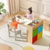 imageINFANS Kids Art Table and Chair Set Toddler Craft Play Wood Activity Desk with Paper Roll 2 Chairs Storage Canvas Bins for Writing Drawing Children Furniture for Daycare Nursery Boys Girls Ages 3Natural
