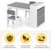 imageINFANS Kids Art Table and Chair Set Toddler Craft Play Wood Activity Desk with Paper Roll 2 Chairs Storage Canvas Bins for Writing Drawing Children Furniture for Daycare Nursery Boys Girls Ages 3Grey